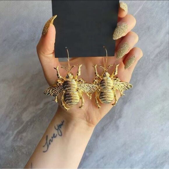 Golden Bee Statement Earrings - Picture 1 of 3